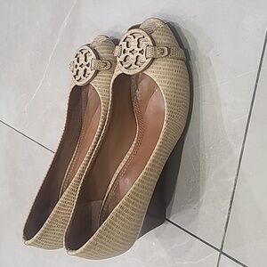 Tory Burch Beige Woven Wedges